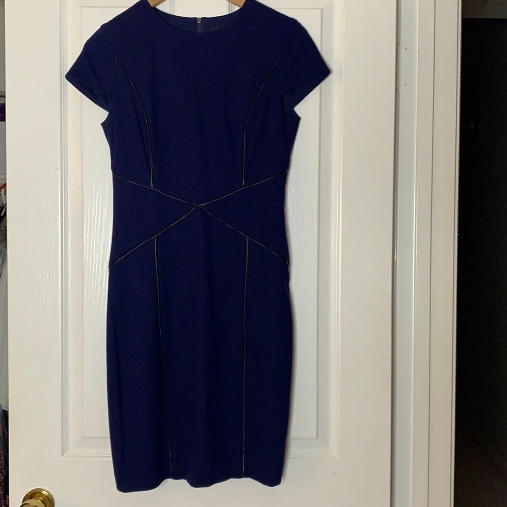 Sheath dress with leather trim